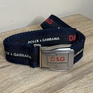 Dolce & Gabbana Seatbelt Buckle Belt Vintage Navy Blue Canvas